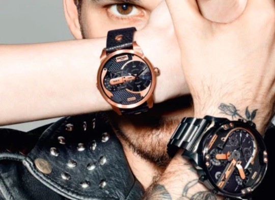DIESEL diesel MINI DADDY DZ7317 ROSEGOLD STAINLESS BLACK LEATHER ANALOG rose Gold * black leather unisex *