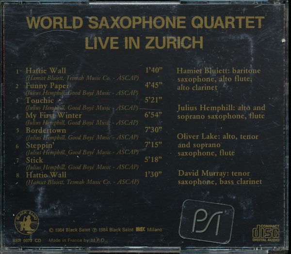 ワールド・サキソフォン・カルテット/World Saxophone Quartet - Live in Zurich　4枚同梱可能　4DB0000010XJ_画像2