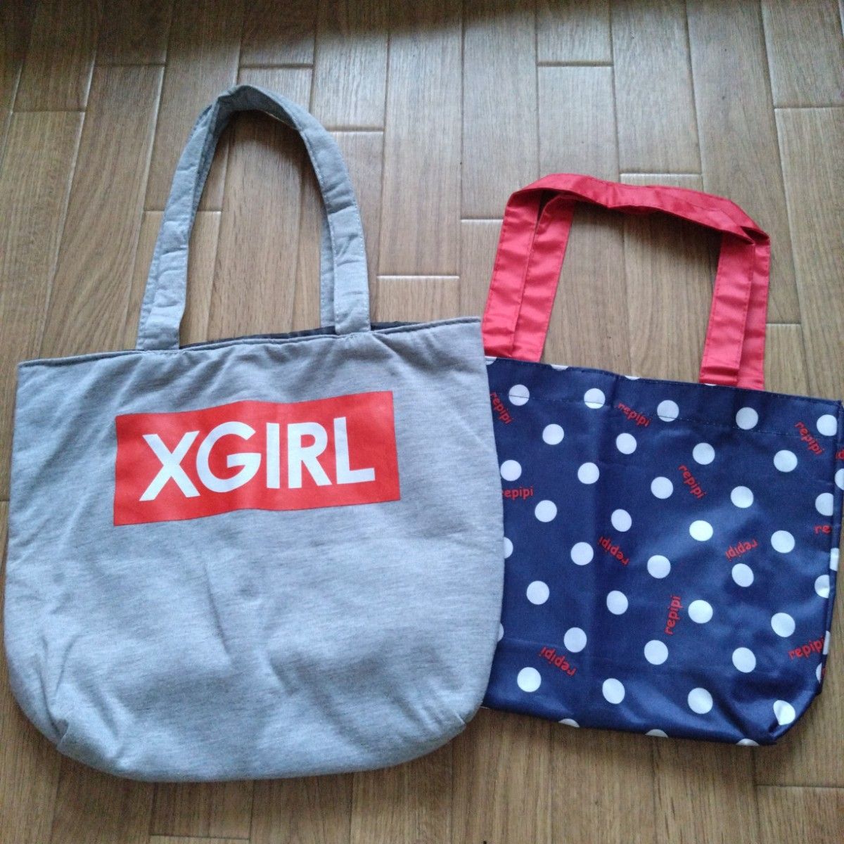 ①X-girl トートバッグ ＆② repipi armario ドット柄トートバッグ 2点 
