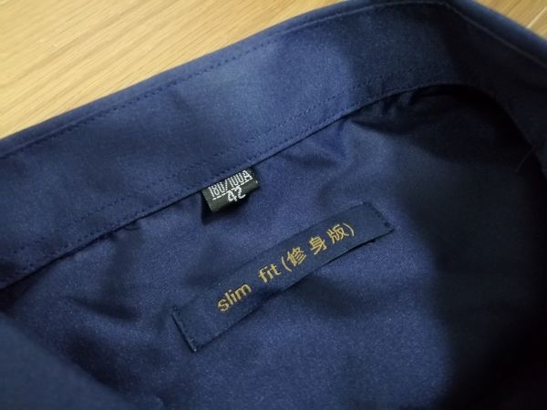 kkaa1229 ■ 艶生地 シャツ ■ トップス 長袖 紺 ネイビー 42 L_画像9
