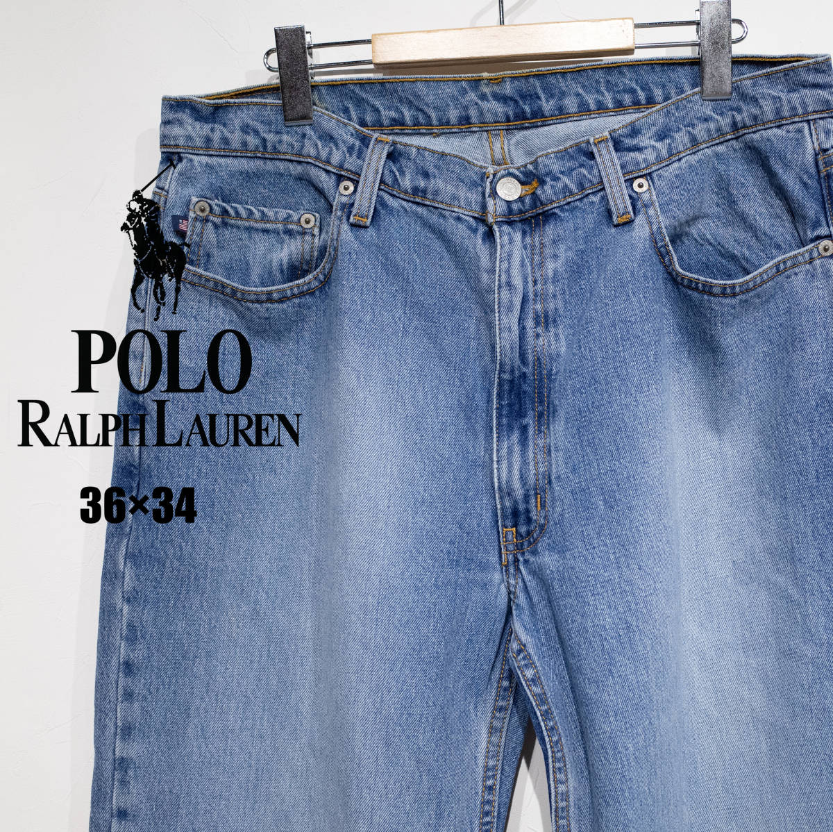 90’S POLO RALPH LAUREN JEANS COMPANY ポロ ラルフローレン ジーンズ デニム W36 L34 5ポケットパンツ ストレート 脇割り ゆるだぼ_画像1