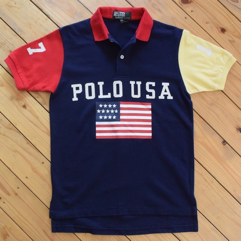 USA古着 ポロラルフローレン Polo by Ralph Lauren ポロシャツ キッズ 150cm マルチカラー 星条旗 子供服 美品 アメリカ仕入 T1049_画像2