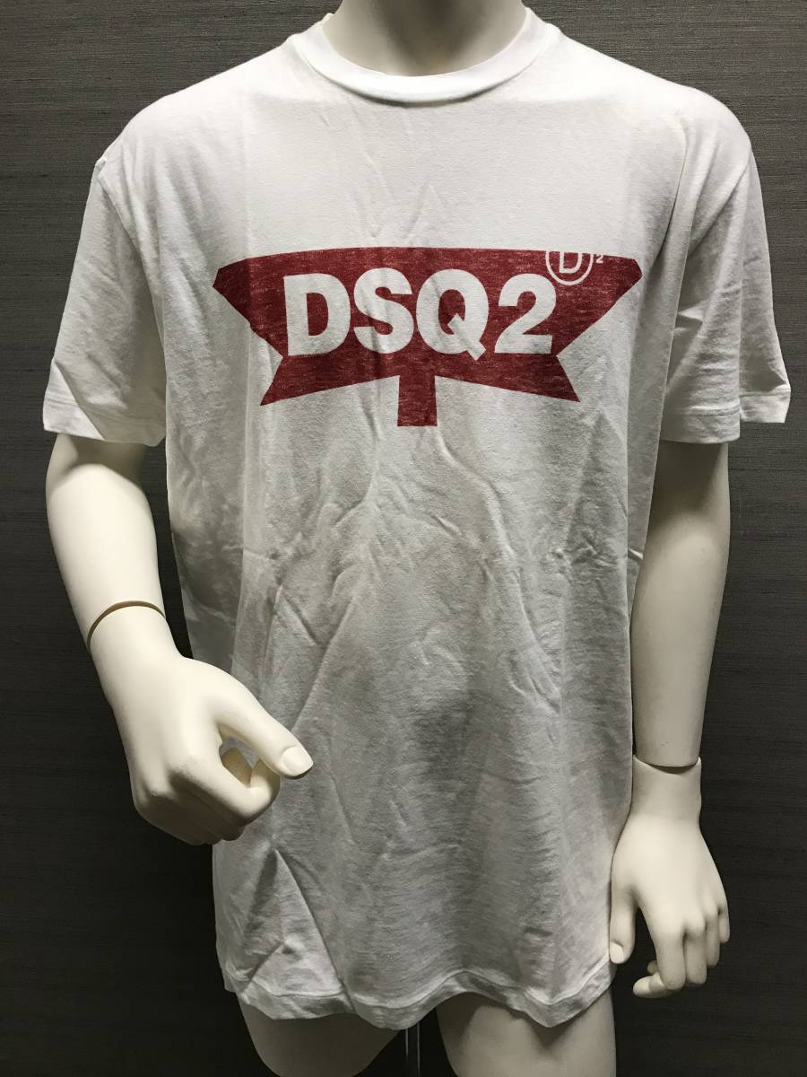 本物 新品 DSQUARED2 ディースクエアード 半袖ロゴプリントTシャツ S74GD0596 白 XL