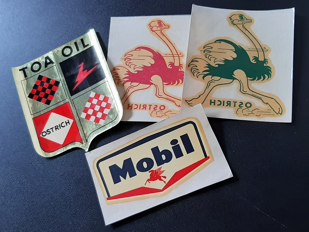  old car sticker decal Mobil higashi . oil Ostrich at that time goods 4 pieces set!* Mobil TOA OIL OSTRICH gasoline stand Showa Retro 