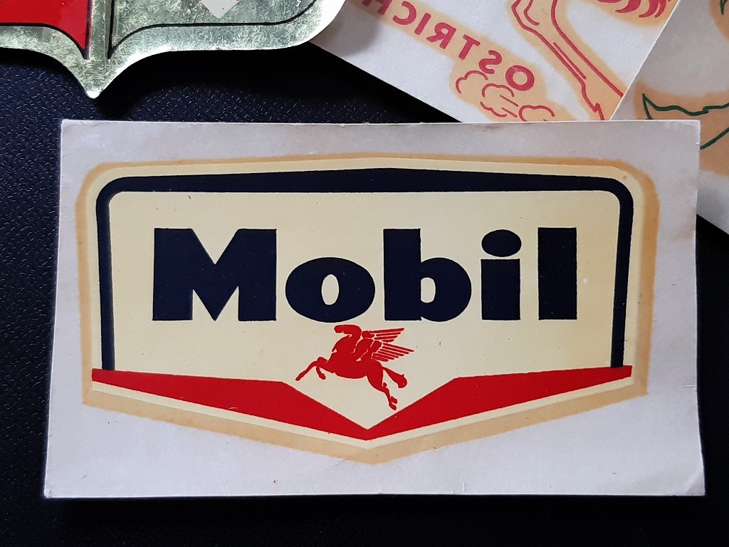  old car sticker decal Mobil higashi . oil Ostrich at that time goods 4 pieces set!* Mobil TOA OIL OSTRICH gasoline stand Showa Retro 