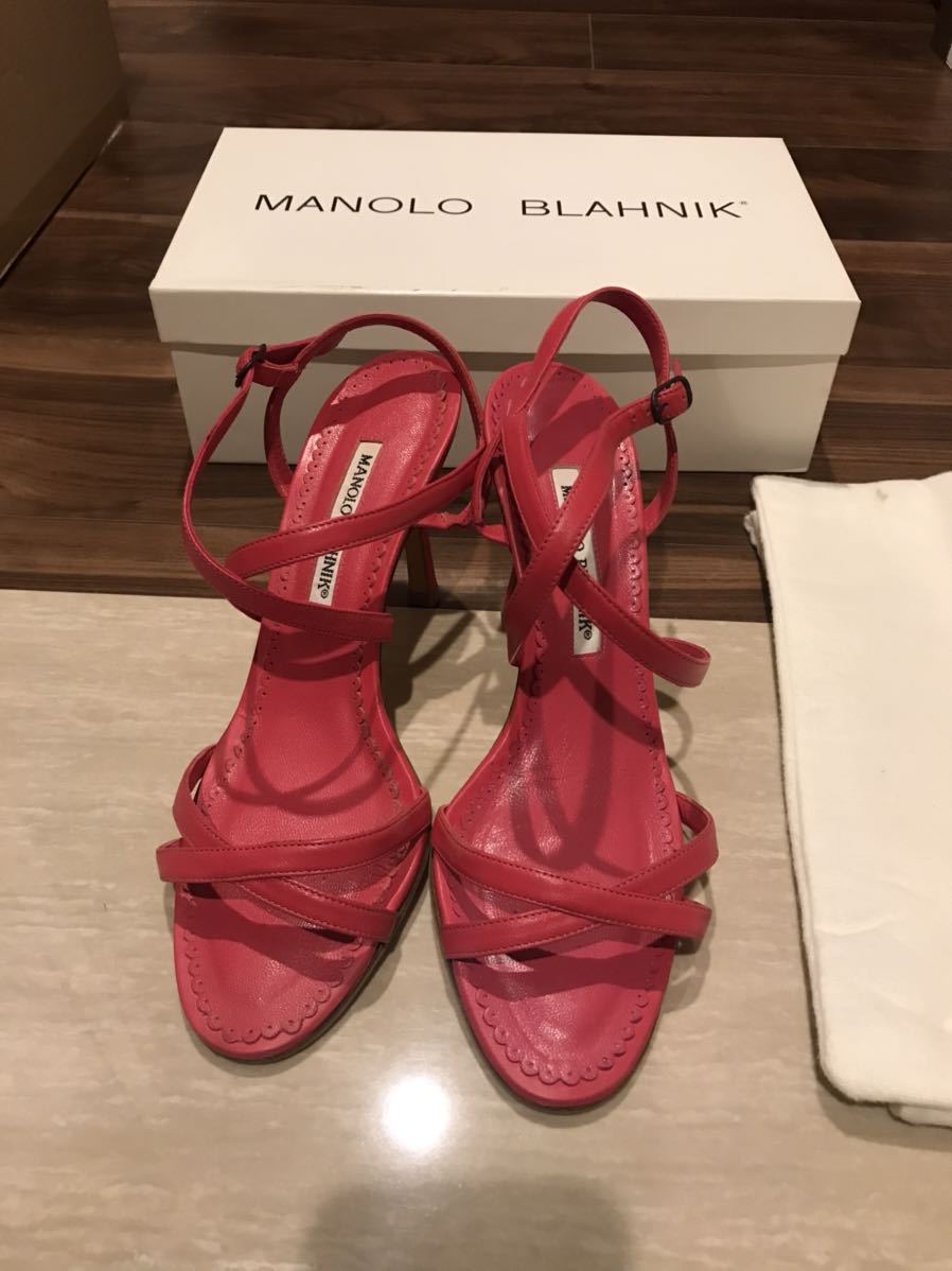 美品マノロブラニク　ピンク　ストラップサンダル　37.5 manolo blahnik