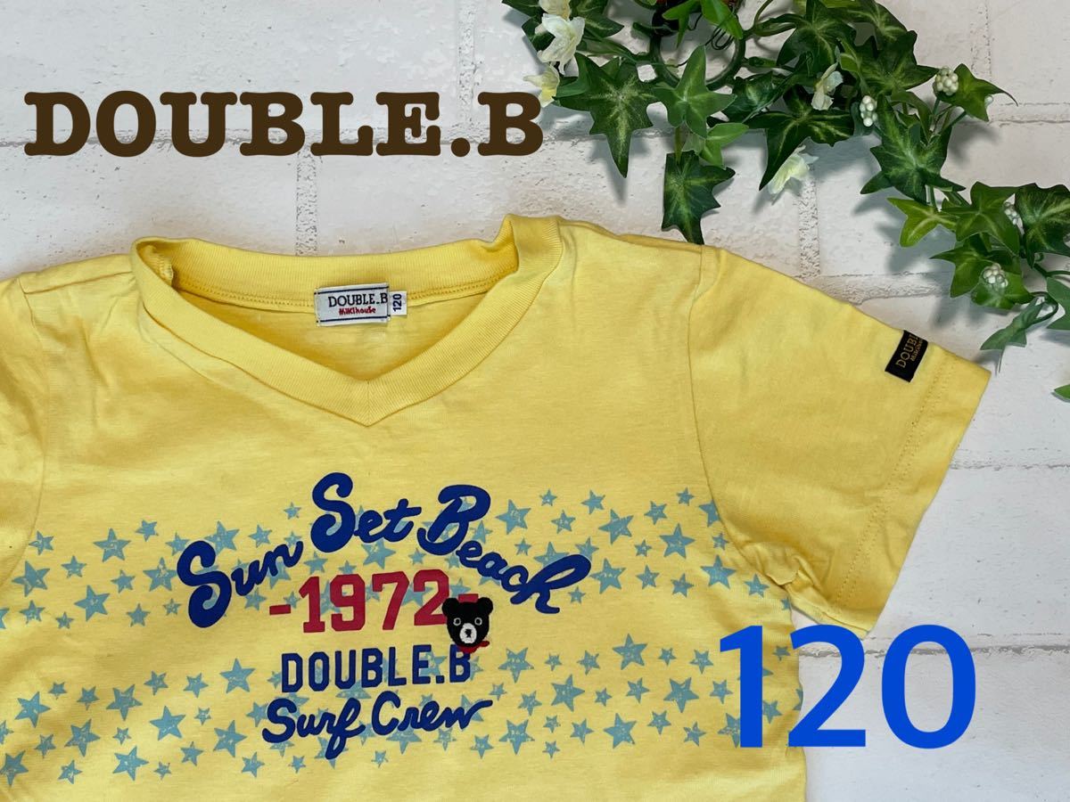 ダブルB+120+Vネック+黄色+半袖+星+Tシャツ+110+115+カットソー+DOUBLE.B+ダブルビー+ミキハウス