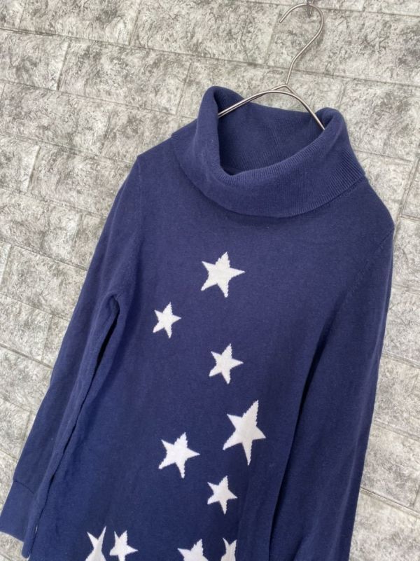 【良品】　TOMMY HILFIGER　トミーヒルフィガー　タートルネック　コットンワンピース　チュニック　星柄　ネイビー　レディース　S相当_画像3