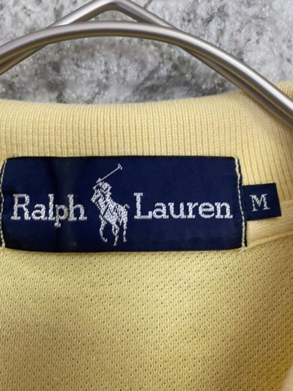 Ralph Lauren　ラルフローレン　半袖ポロシャツ 　刺繍ロゴ　鹿の子　メンズ　Mサイズ 　薄黄色　クリーム色　レトロ　古着　品質タグ欠品_画像5