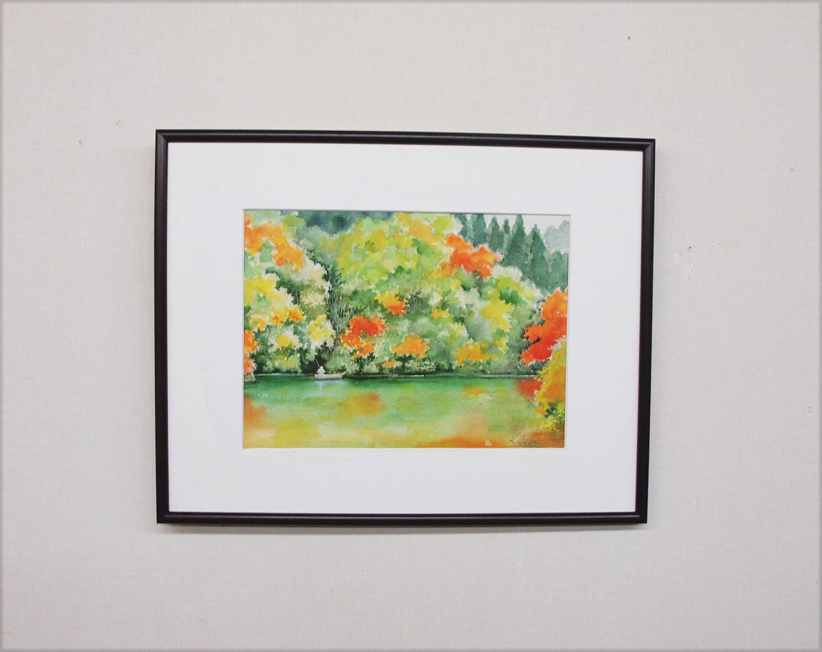【絵画】「丘は杏子の花ざかり」　水彩画　真作