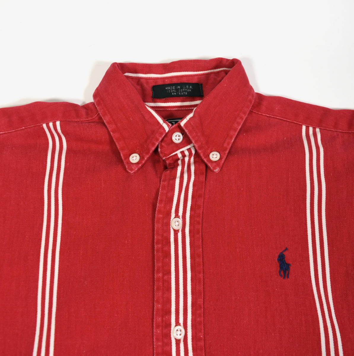 希少キッズ USA製 1990s Polo Ralph Lauren L/S shirts Kid's M オールド ポロラルフローレン 長袖シャツ レッド 赤 ストライプ_画像5