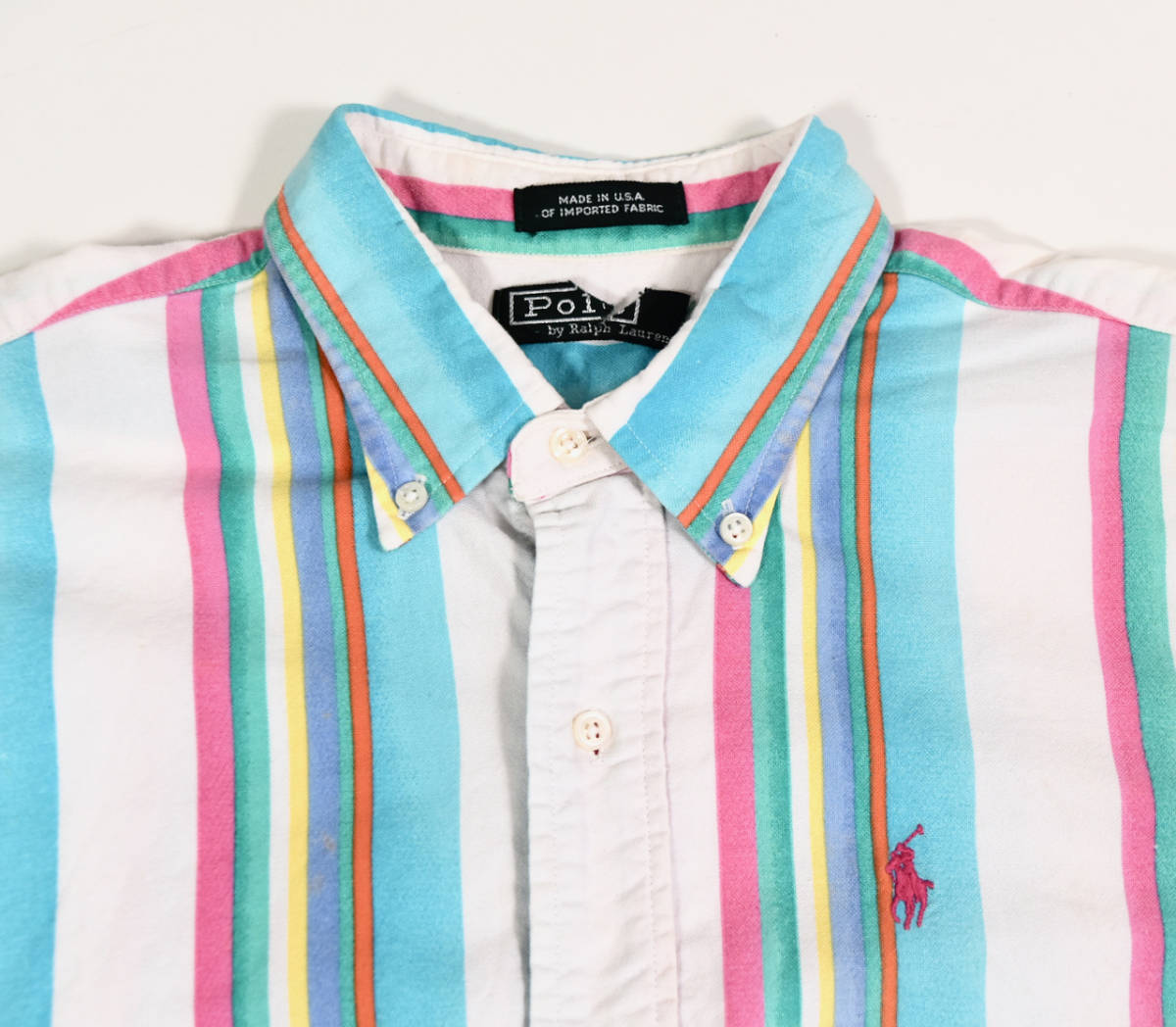 USA製 1990s Polo Ralph Lauren s/s shirts M-L オールドポロラルフローレン 半袖シャツ ストライプ マルチカラー ヴィンテージ_画像4
