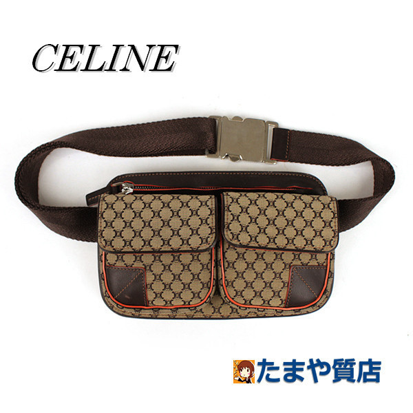 CELINE セリーヌ ボディバッグ トリンオフキャンバス レザー ベージュ 茶色 ウエストバッグ 16594_画像1