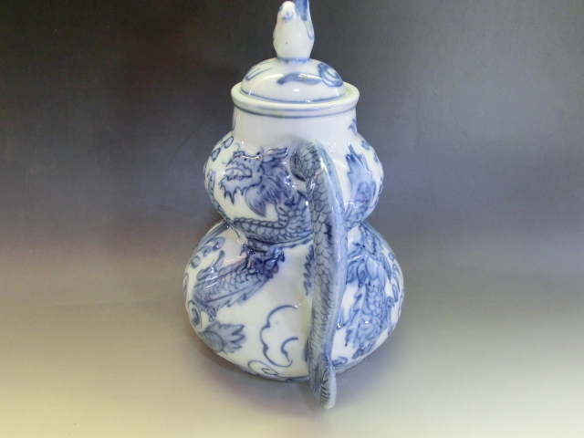 水注□「雍正年製」染付龍紋鳥摘み水差し 古いお茶道具 青華 古玩 唐物