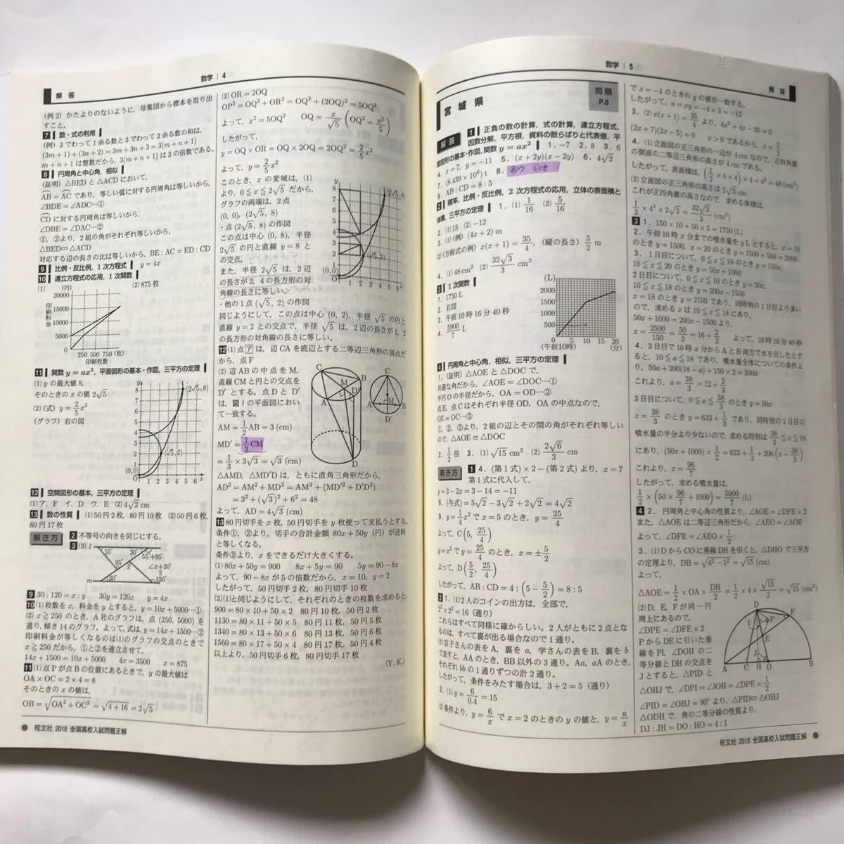 旺文社 2018年度 受験 用 全国 高校 入試 問題 正解 数学 公立 テスト 試験 過去問 私立 国公立 国立 中学 思考