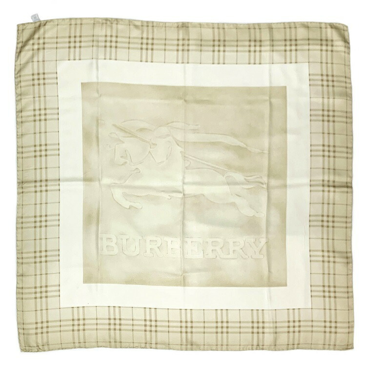 バーバリー スカーフ ベージュ イエロー ノバチェック 大判 シルク 100％ 中古 BURBERRY 85cm ロゴ チェック