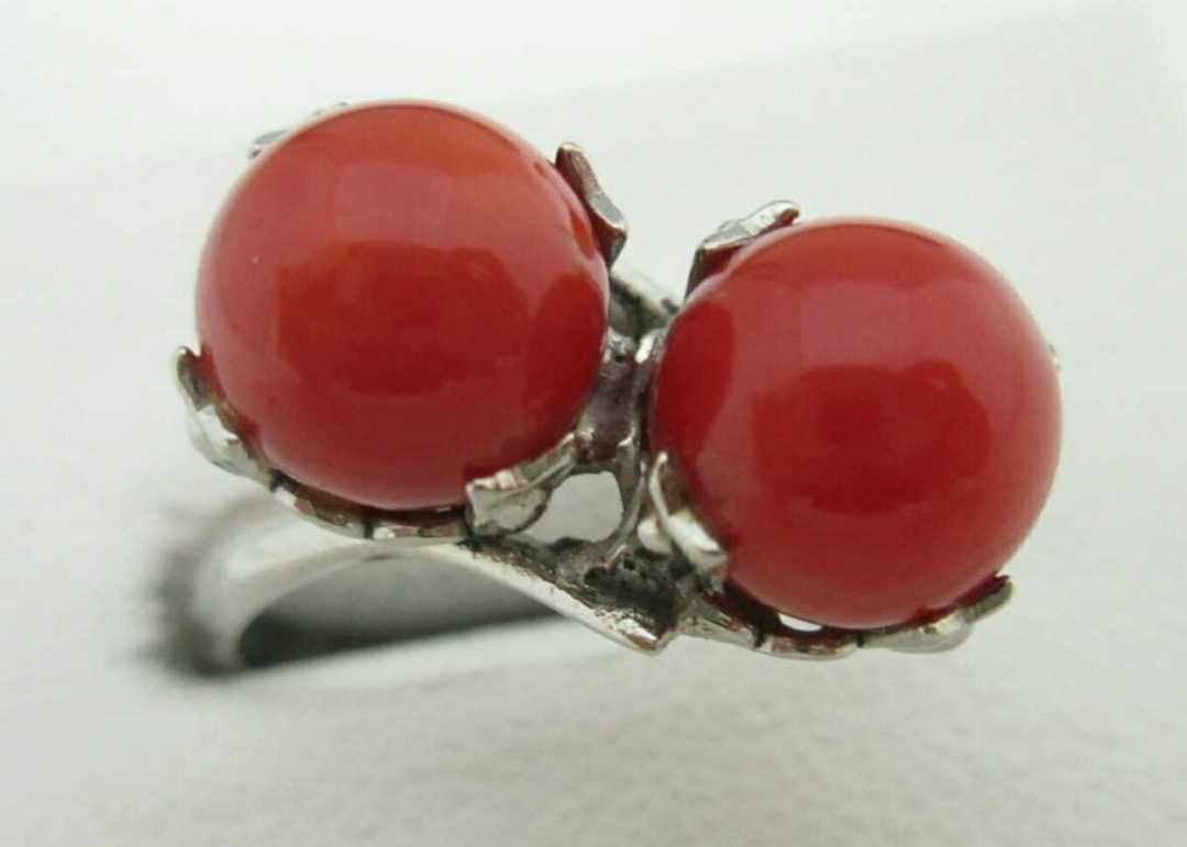 [TOP]. red .. coral 7.5mm ring ring 7 number ~( free size ) loose netsuke u366.