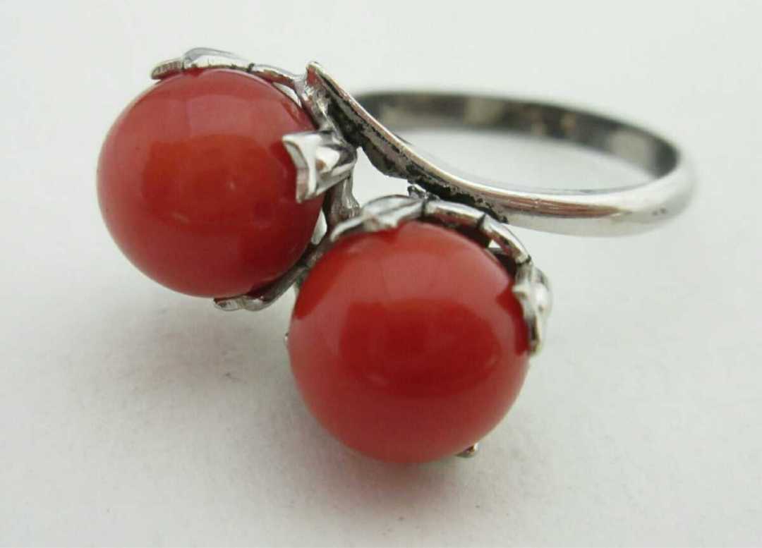 [TOP]. red .. coral 7.5mm ring ring 7 number ~( free size ) loose netsuke u366.