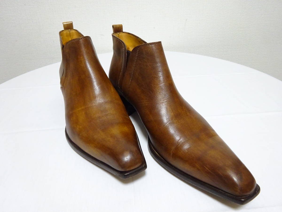 Stefano Branchini stereo fano Blanc key ni side ela stick boots leather boots Brown tea color ITALY made 9 27.5cm rank 