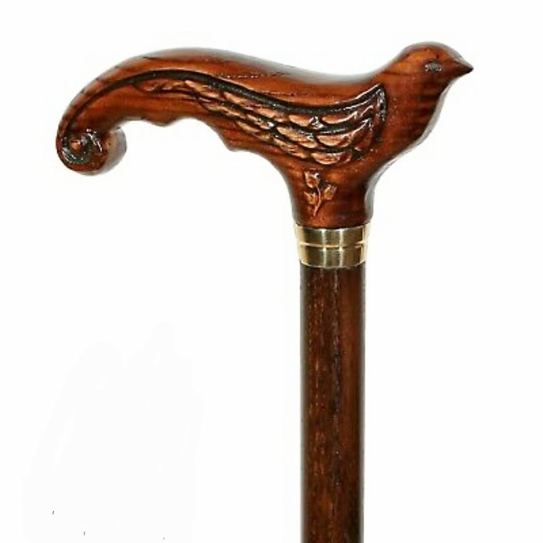 PayPayフリマ｜熟練職人による アンティーク杖 ステッキ 木彫りの小鳥彫刻