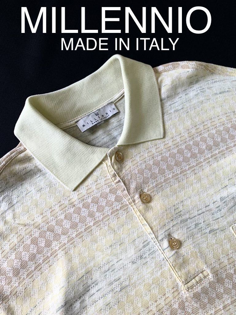 クーポン対象商品 イタリア製MILLENNIO半袖織柄ポロシャツミレニオ 