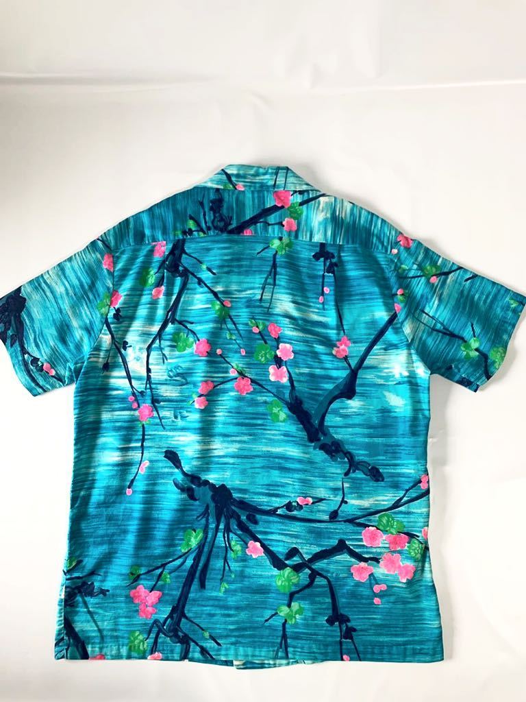 70's MADE IN HAWAII 銭ボタン 梅柄 コットン100% アロハシャツ ハワイ製 ハワイアンシャツ 70年代 ビンテージ VINTAGE MADE IN USA XL