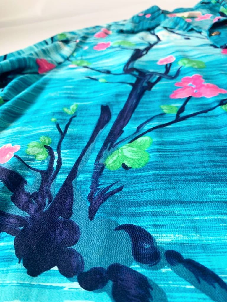 70's MADE IN HAWAII 銭ボタン 梅柄 コットン100% アロハシャツ 70's MADE IN HAWAII 銭ボタン 梅柄 コットン100% アロハシャツ