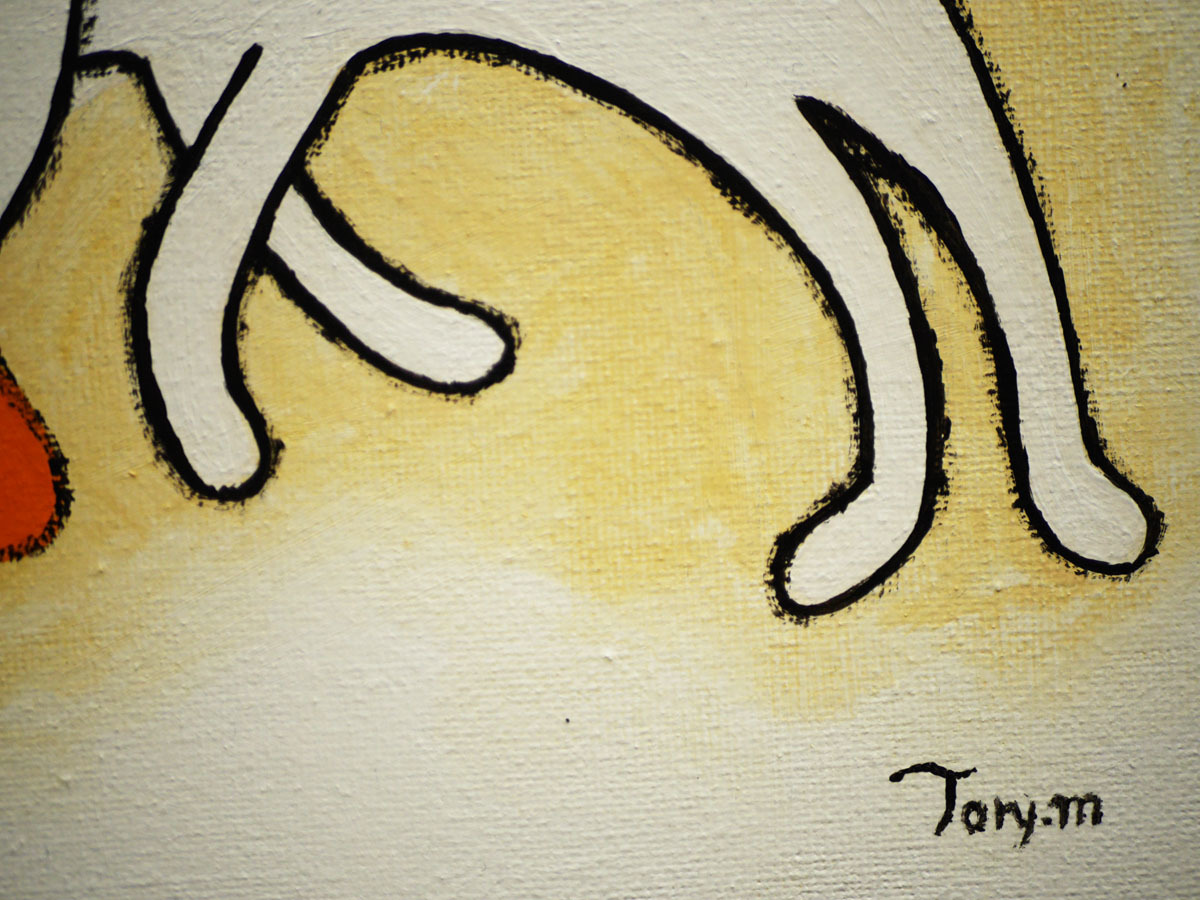 ◇【肉筆アクリル画 】Torymanz（青木青一郎）真作 『白猫／No.012』①F3号＋②ミニキャンバス ２枚組　※猫の絵