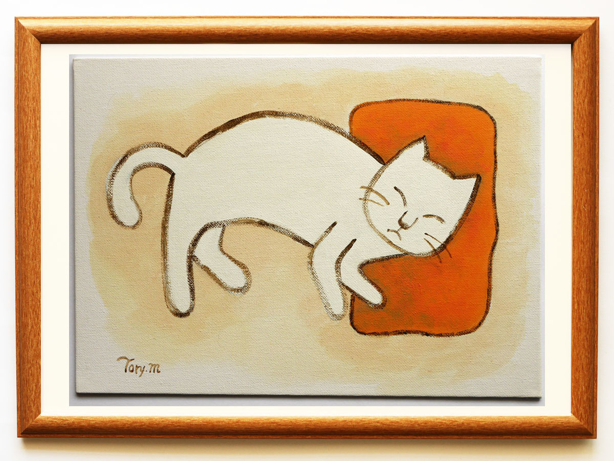 *[ autograph acrylic fiber .]Torymanz( Aoki blue one .) genuine work [ white cat |No.008]F4 number * cat. .