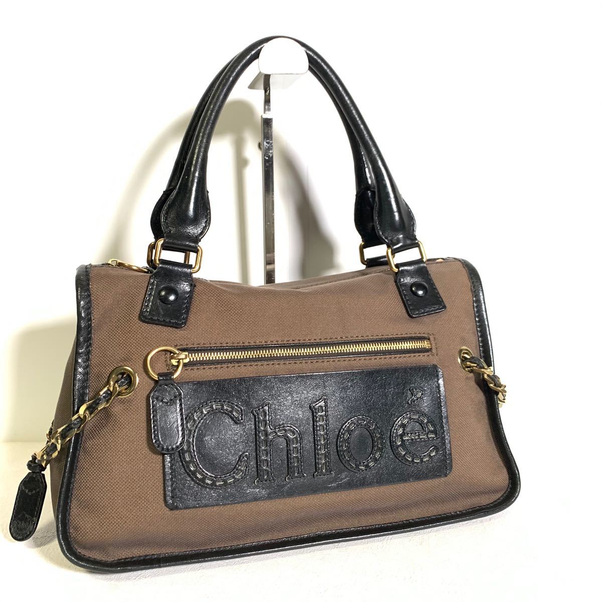 Chloe ハーレー ハンドバッグ キャンバス レザー ロゴ-