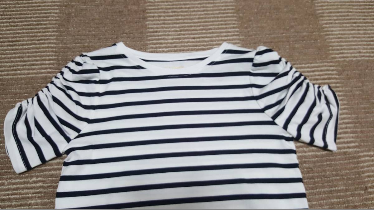 新品　送料無料　XS 155/80A/JP7号～9号前後　Kate Spade　Newyork ケイトスペード ニューヨークボーダー袖シャーリングTシャツ