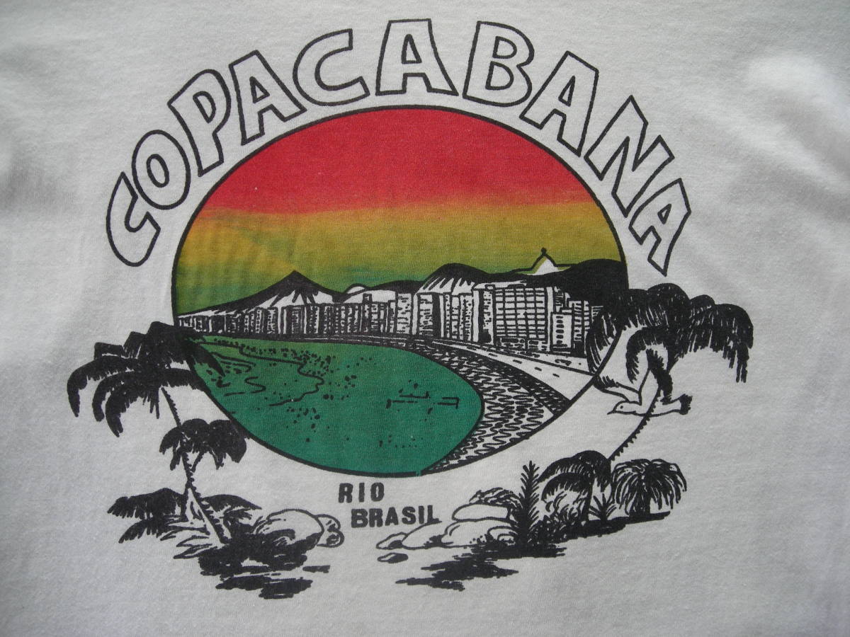 レア ブラジル製 MADE IN BRAZIL 70s 80s 90s UNKNOWN 当時物 ビンテージ オリジナル サンセット ビーチ 染み込み プリント Tee Tシャツ Mの画像2