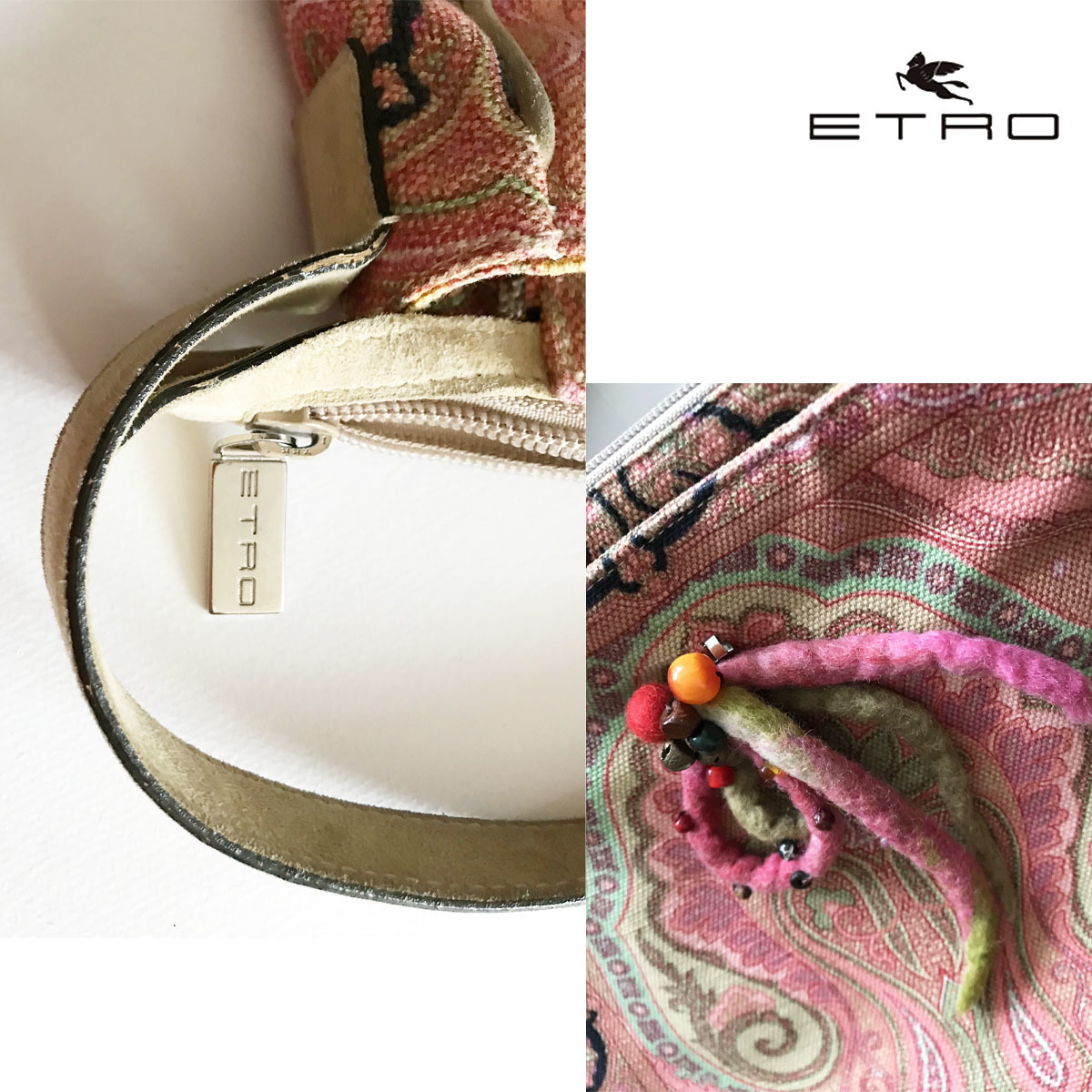 ETRO【エトロ】イタリア製ピンクペイズリー柄ショルダーバッグ＋おまけアクセサリーブローチ希少レアビンテージ_画像4