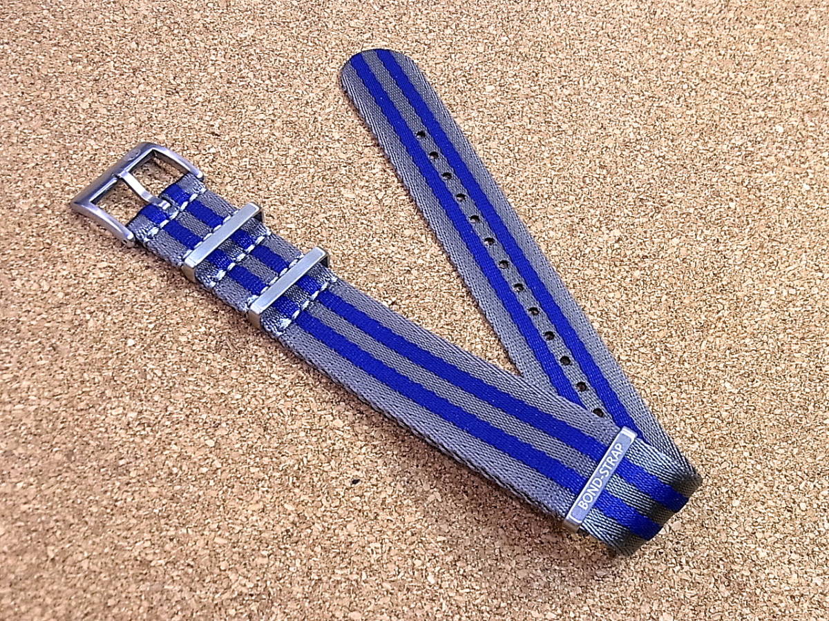 @MN-STRAP＋PREMIUM-NATO／007 BOND-STRAPS SILVER-GREY&BLUE＝SHELBY COLOR-STRAP※ネコポス発送で全国どこでも送料無料_画像2