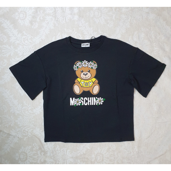 【新品・未使用】MOSCHINO KIDS ロゴTOYフラワーTシャツ 黒　12Y　HDM03QLBA00_画像1