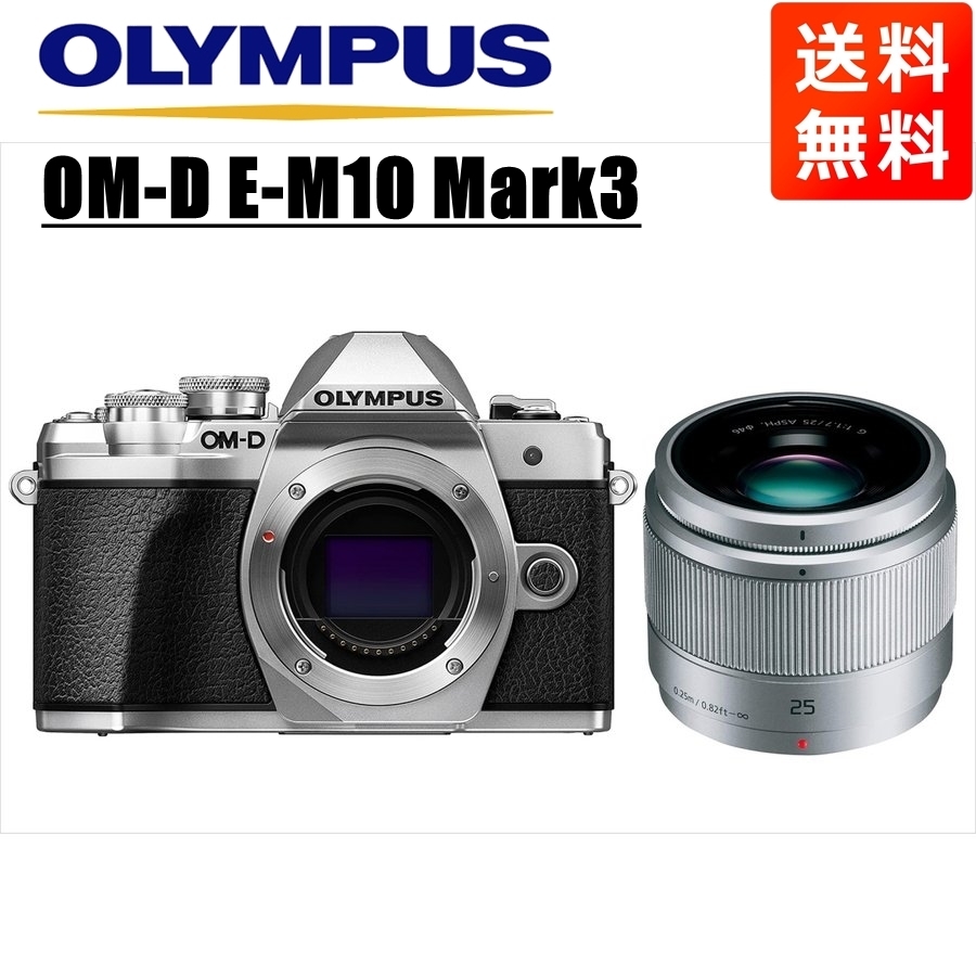 オリンパス OLYMPUS OM-D E-M10 Mark3 シルバーボディ パナソニック 25mm 1.7 シルバー 単焦点 レンズセット ミラーレス一眼 中古
