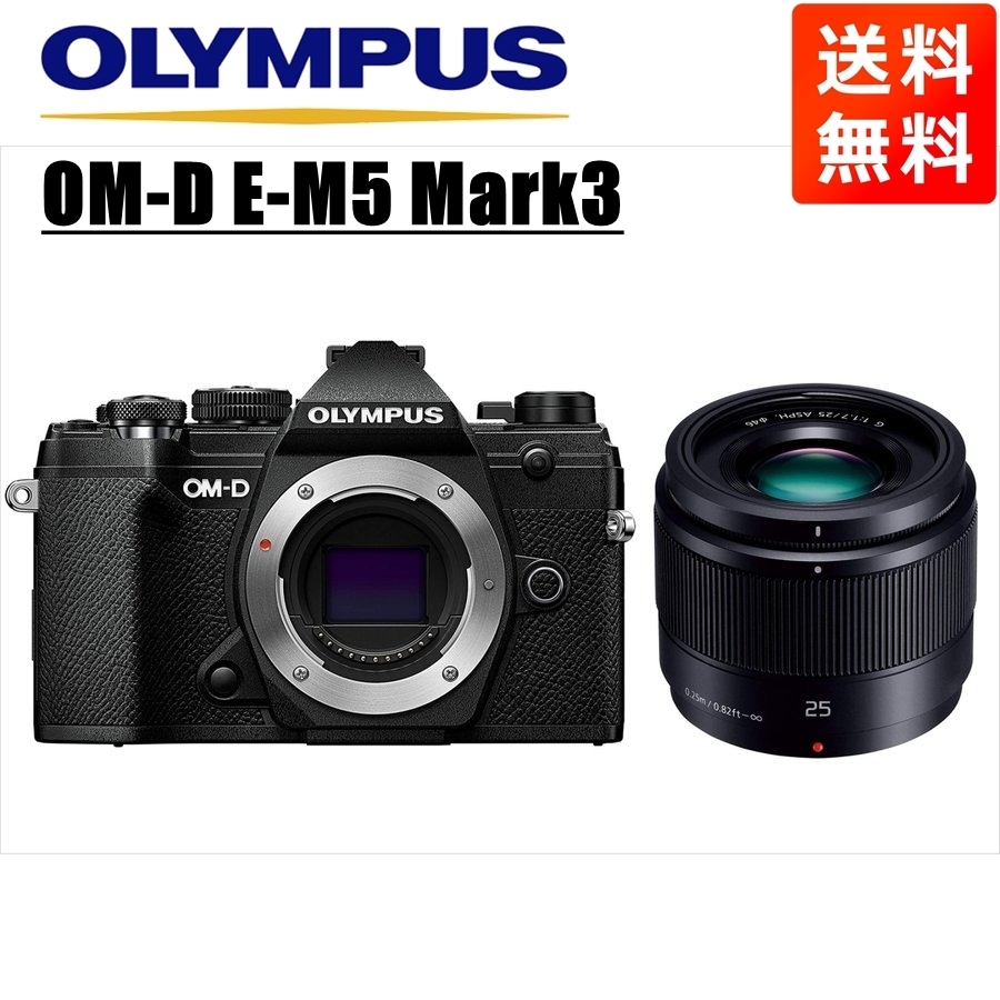 オリンパス OLYMPUS OM-D E-M5 Mark3 ブラックボディ パナソニック 25mm 1.7 黒 単焦点 レンズセット ミラーレス一眼 中古