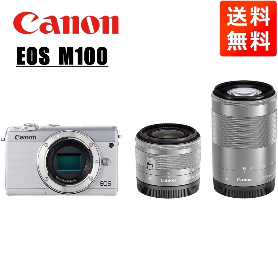 キヤノン Canon EOS M100 EF-M 15-45mm 55-200mm ダブルレンズキット ホワイト ミラーレス一眼 カメラ 中古_画像1