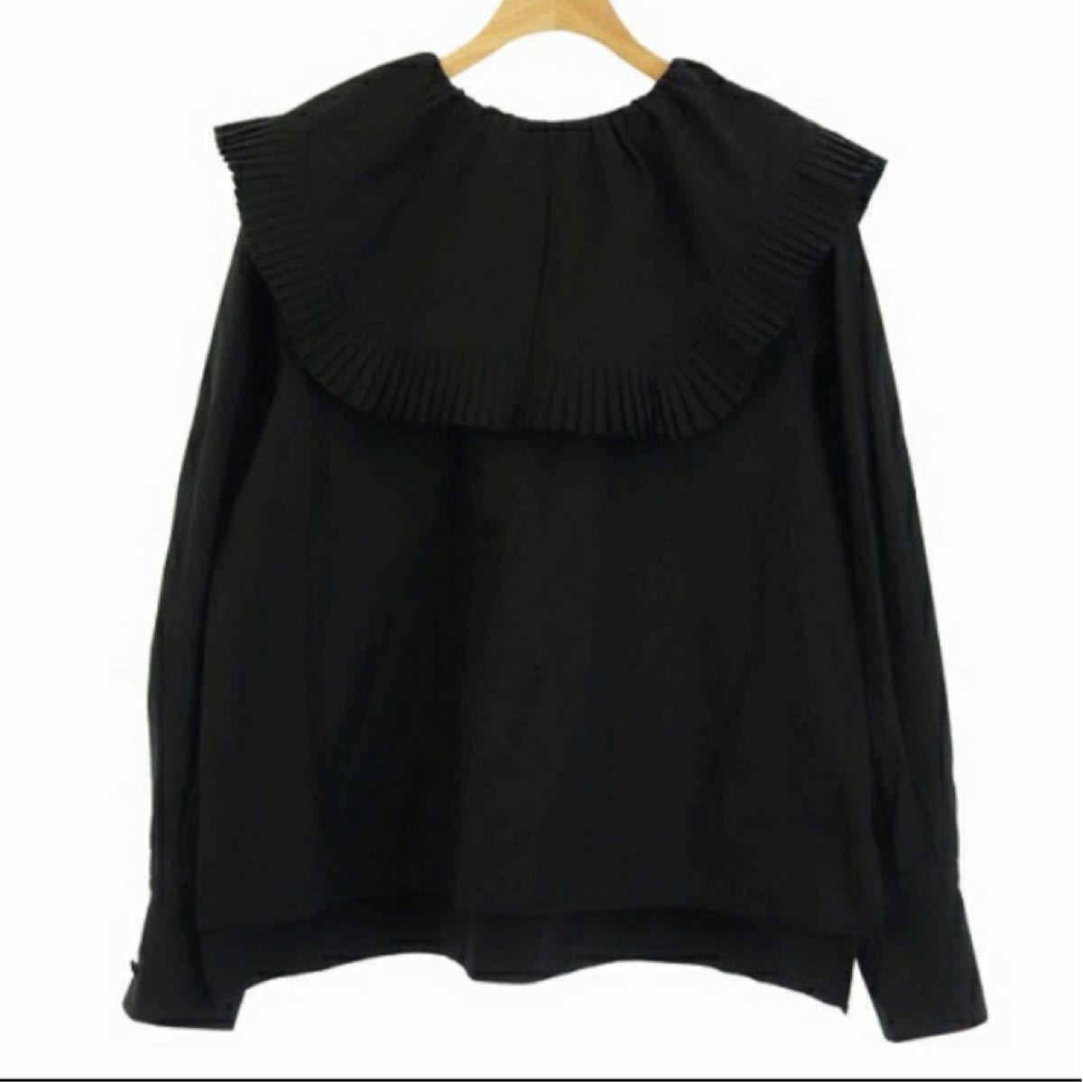 マチャット プリーツカラー オーバーブラウス 黒 大量購入用 machatt★プリーツカラーブラウス シャツ/ブラウス(半袖/袖なし)