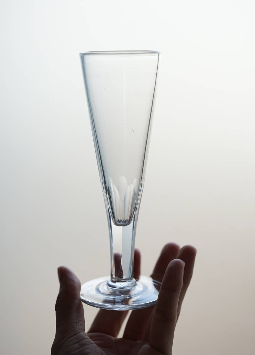 古い手吹きのクリスタルガラス シャンパーニュフルートグラス 1客 / 19世紀・フランス / 硝子 ワイングラス アンティーク 古道具_画像5