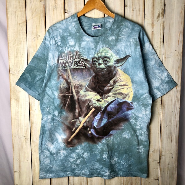 T●219 USA古着 90s USA製 スターウォーズ ヨーダ タイダイTシャツ LIQUID BLUE L～XL 緑 オールド ヴィンテージ アメリカ古着 STAR WARS