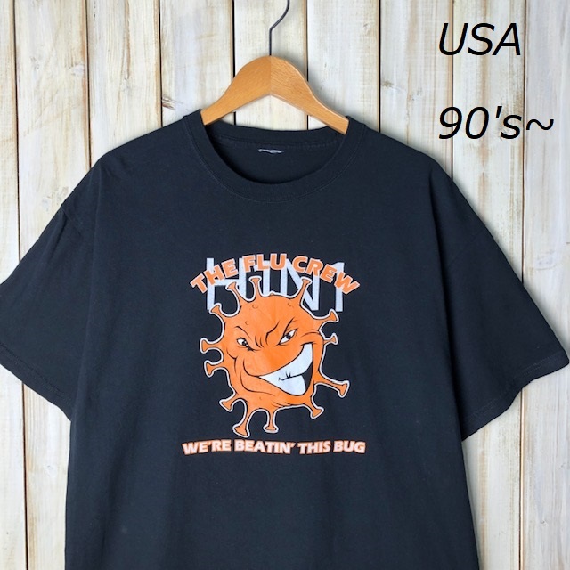 T●226 USA古着 90s～ THE FLU CREW プリントTシャツ L～XL オールド ヴィンテージ アメリカ古着