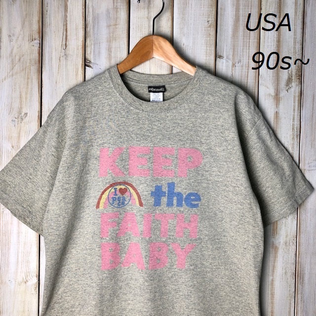 T●239 USA古着 90s～ USA製 ragacoustic 染み込みプリントTシャツ M オールド ヴィンテージ アメリカ古着