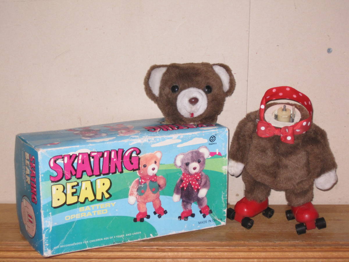 ジャンク品 ローラースケートで遊ぶクマ TIANYI 箱付き 中国製 SKATING BEAR レトロ玩具_画像1