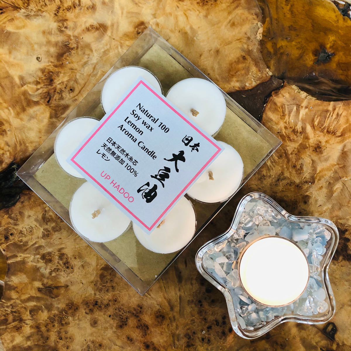 日本Soy Wax 純粋レモン精油 日本木糸芯7個入り アロマキャンドル ソイワックス レモン 日本杉檜木糸芯 レモンオイル UP HADOO_画像3