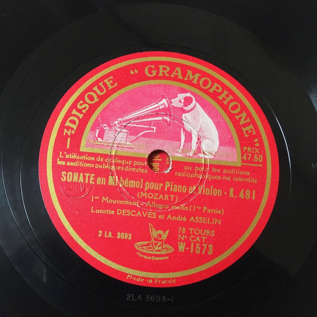 仏DisqueGramophone W-1573/4　モーツァルト「ヴァイオリンソナタ K.481」　アンドレ・アスラン　デカーヴ