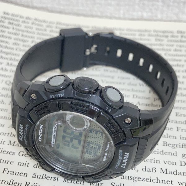 ★ ARMITRON メンズ デジタル 多機能 腕時計 ★ アーミトロン アラーム クロノ ブラック 稼動品 F4557_画像7