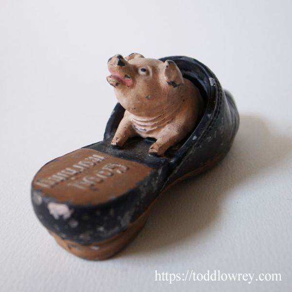 【幸せの子豚】アンティーク 英国買付 コールドペイント 金属 スリッパ 豚 フィギュア ◆Antique Cold Painted Cast Metal Pig Figure◆_画像7