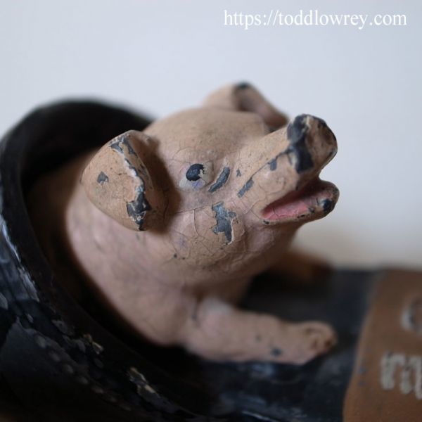 【幸せの子豚】アンティーク 英国買付 コールドペイント 金属 スリッパ 豚 フィギュア ◆Antique Cold Painted Cast Metal Pig Figure◆_画像5