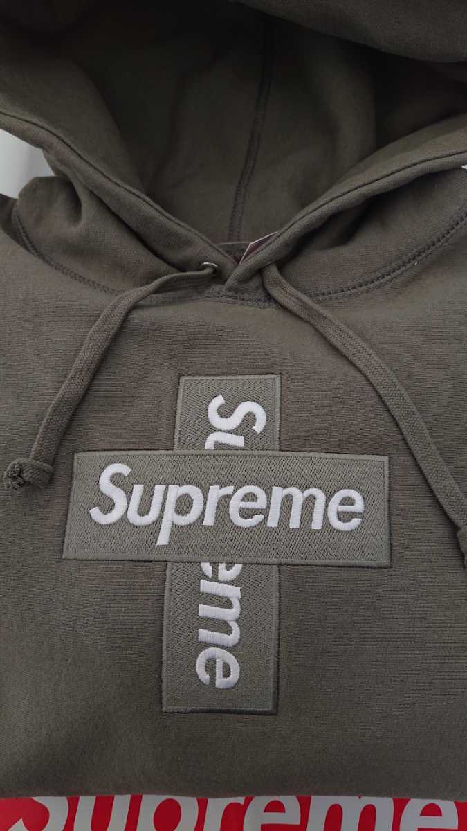 新品S Supreme Cross Box Logo Hooded Sweatshirt Light Olive ボックスパーカー パーカー クロス ボックス ロゴ カーキ フーディー_画像2